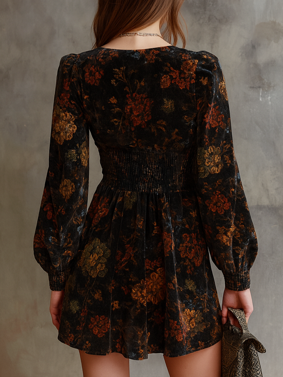 Morgan & Brooke | Retro Floral Print Pleated Waist Dress