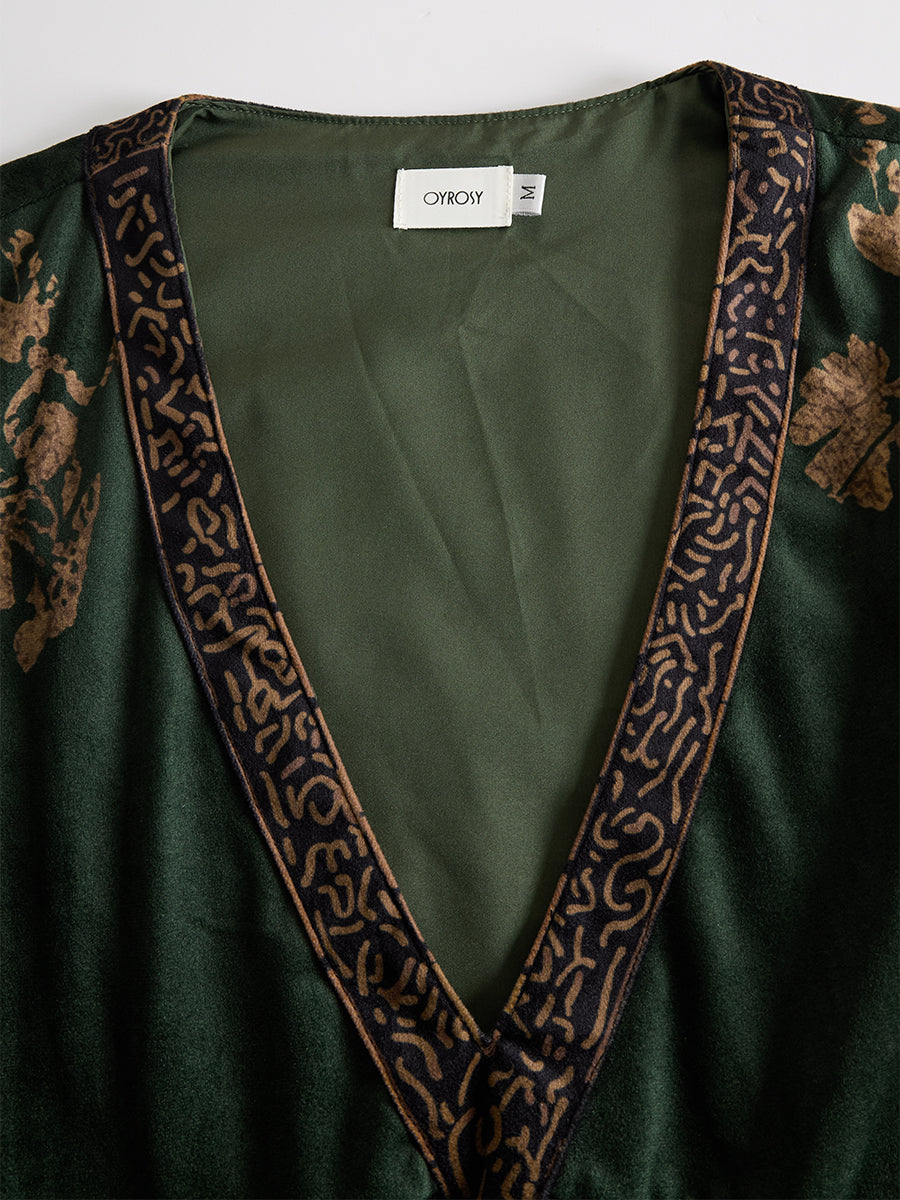 Morgan & Brooke | Green Faux Suede Tassel Dress