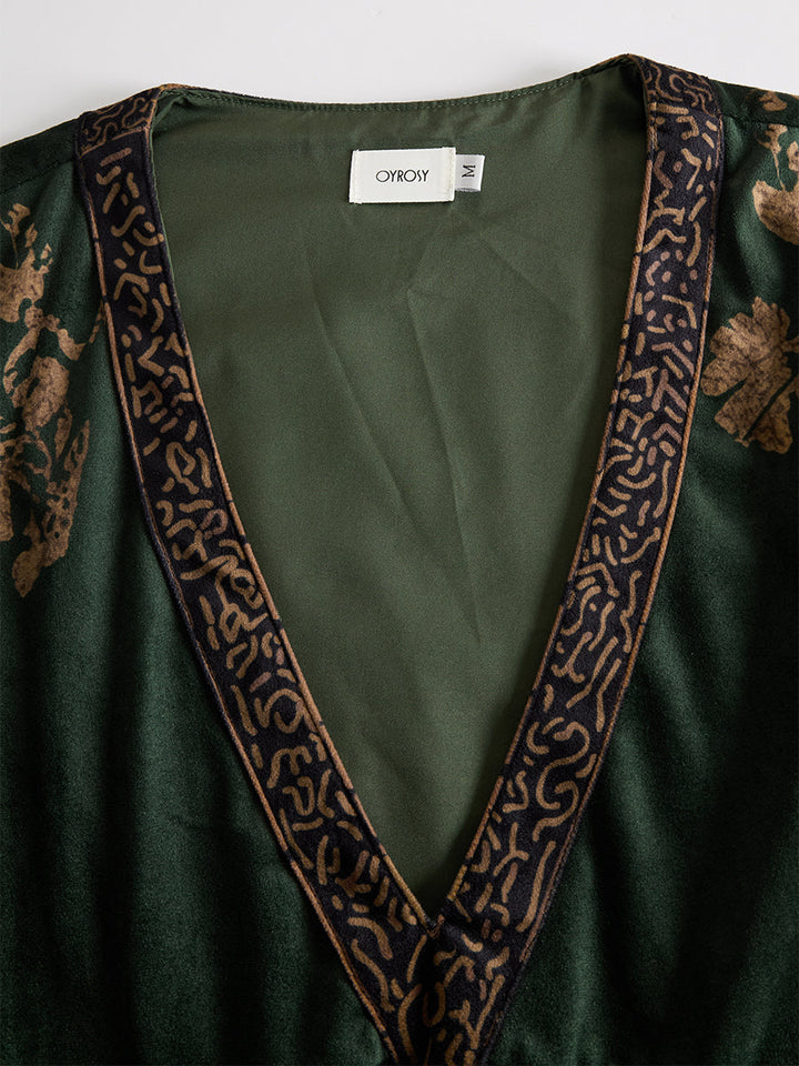 Morgan & Brooke | Green Faux Suede Tassel Dress