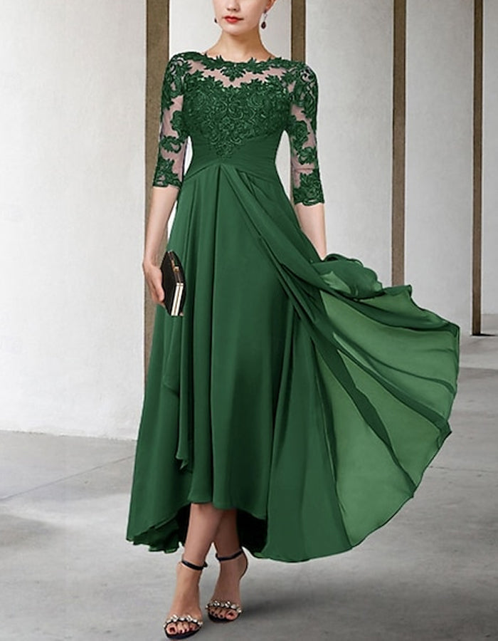 Morgan & Brooke | Chiffon A-Line Three-Quarter Sleeve Dress