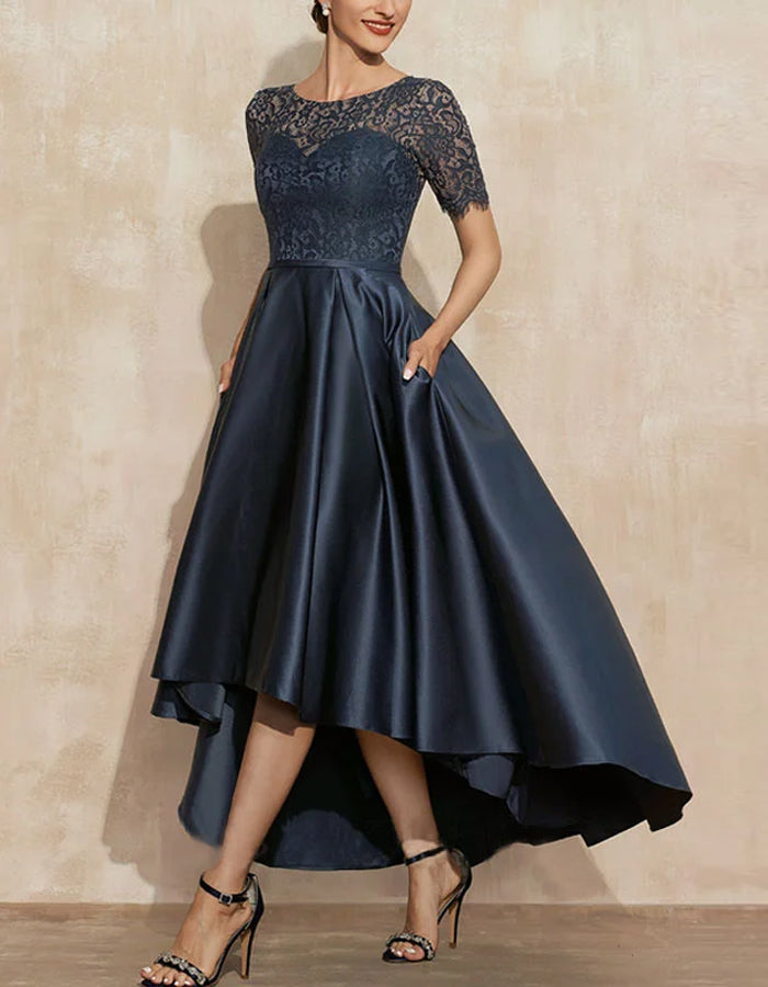 Morgan & Brooke | Satin Round Neck Two-Piece Short Dress