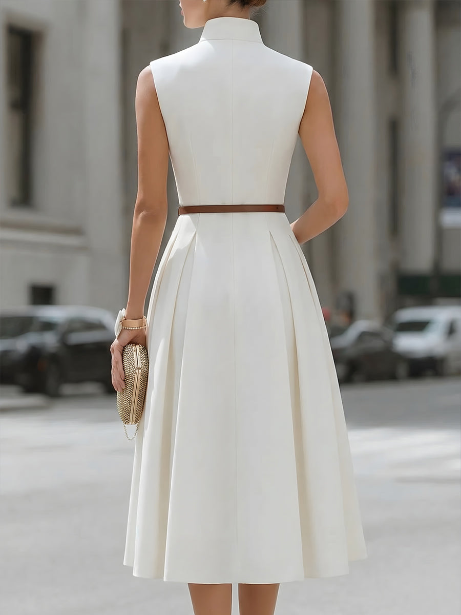 Morgan & Brooke | Black Zip-Front High-Neck Ponte Midi Dress