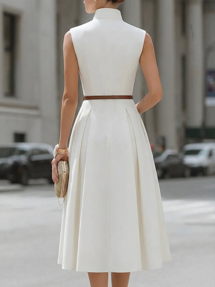 Morgan & Brooke | Black Zip-Front High-Neck Ponte Midi Dress