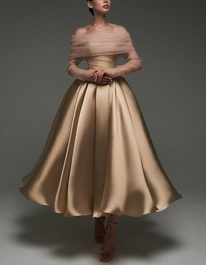 Morgan & Brooke | Pink Satin Strapless A-Line Shawl Dress