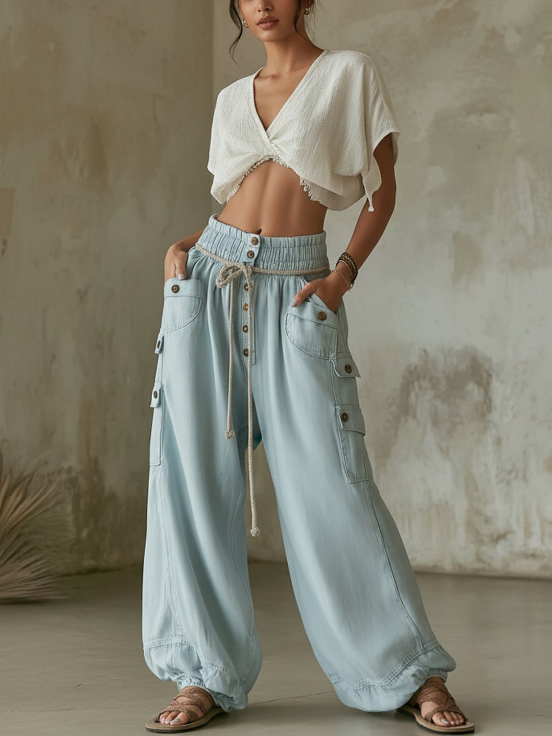 Morgan & Brooke | Light Blue Cargo Balloon Lyocell Denim Pants