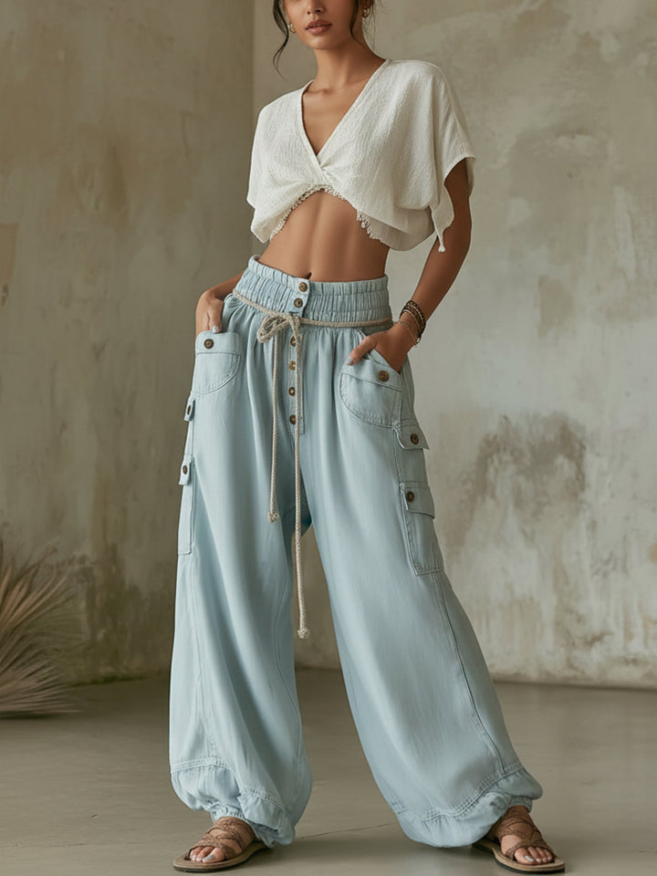 Morgan & Brooke | Light Blue Cargo Balloon Lyocell Denim Pants