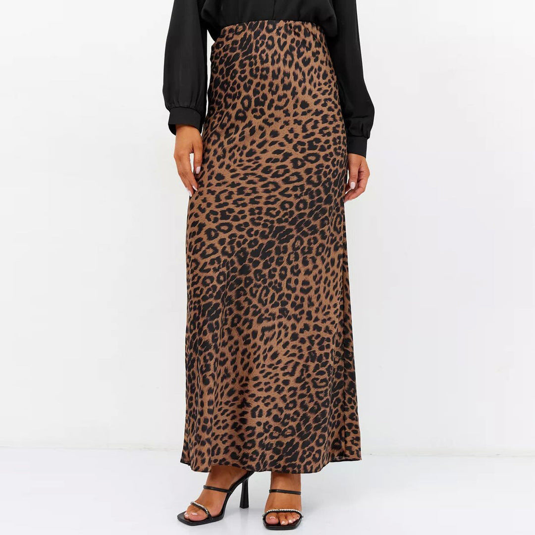 Morgan & Brooke | Leopard Print Midi Satin Skirt