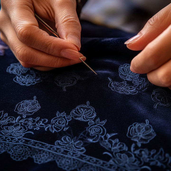 Morgan & Brooke | Embroidery Bell Sleeves Velvet Dress