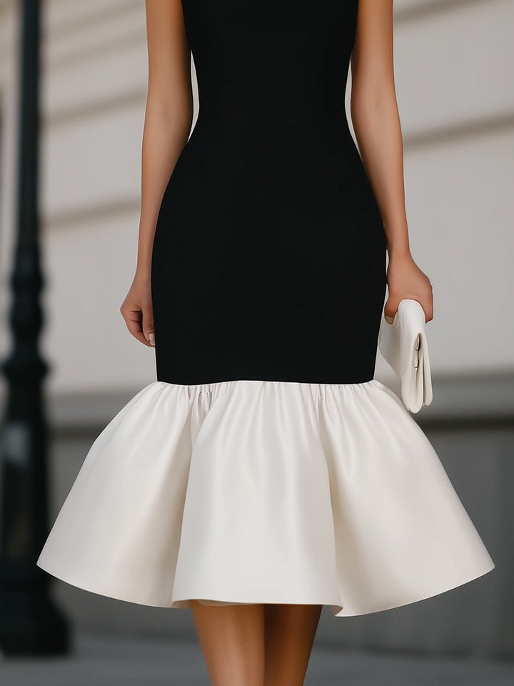 Morgan & Brooke | Ivory Square Neck Ruffle Hem Midi Dress