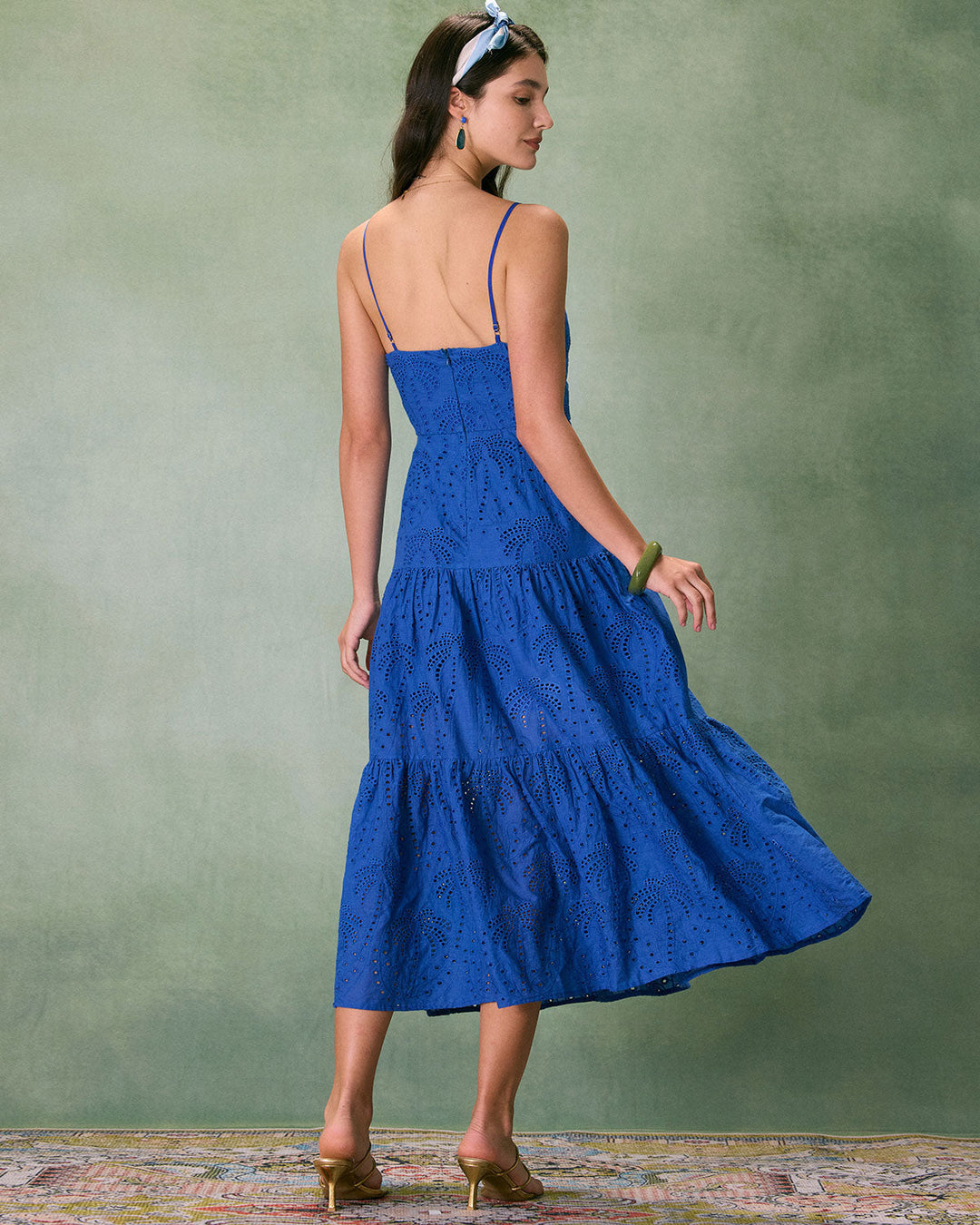 Morgan and Brooke | Sweetheart Neck Embroidery Slip Midi Dress in Blue