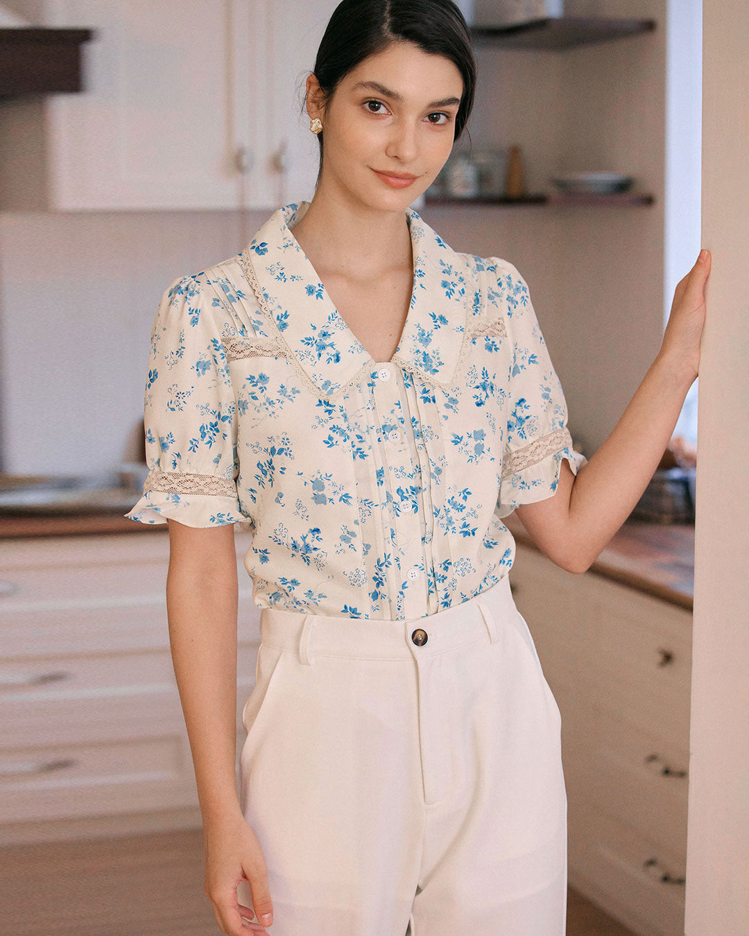 Morgan and Brooke | Lace Pleated Floral Shirt