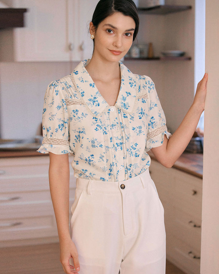 Morgan and Brooke | Lace Pleated Floral Shirt