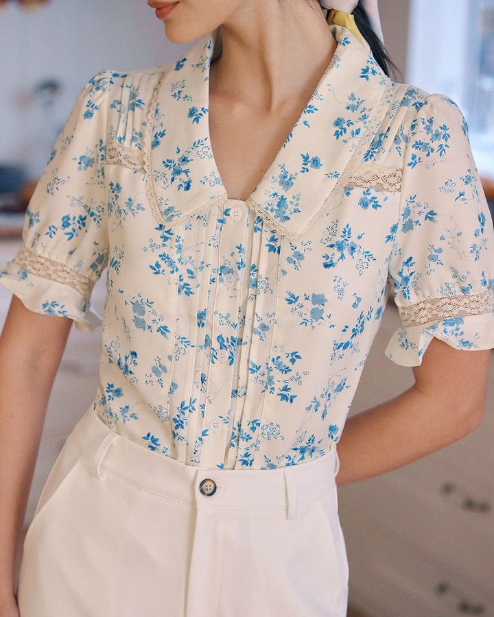 Morgan and Brooke | Lace Pleated Floral Shirt