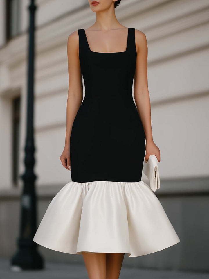 Morgan & Brooke | Ivory Square Neck Ruffle Hem Midi Dress