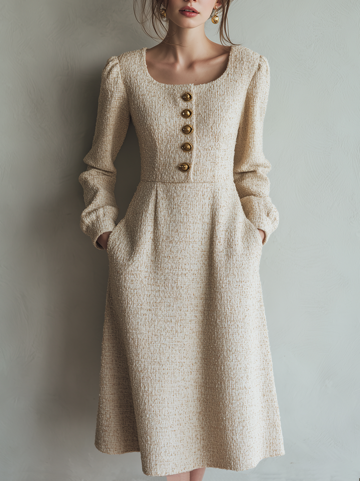 Morgan & Brooke | Button-Front Midi Tweed Dress