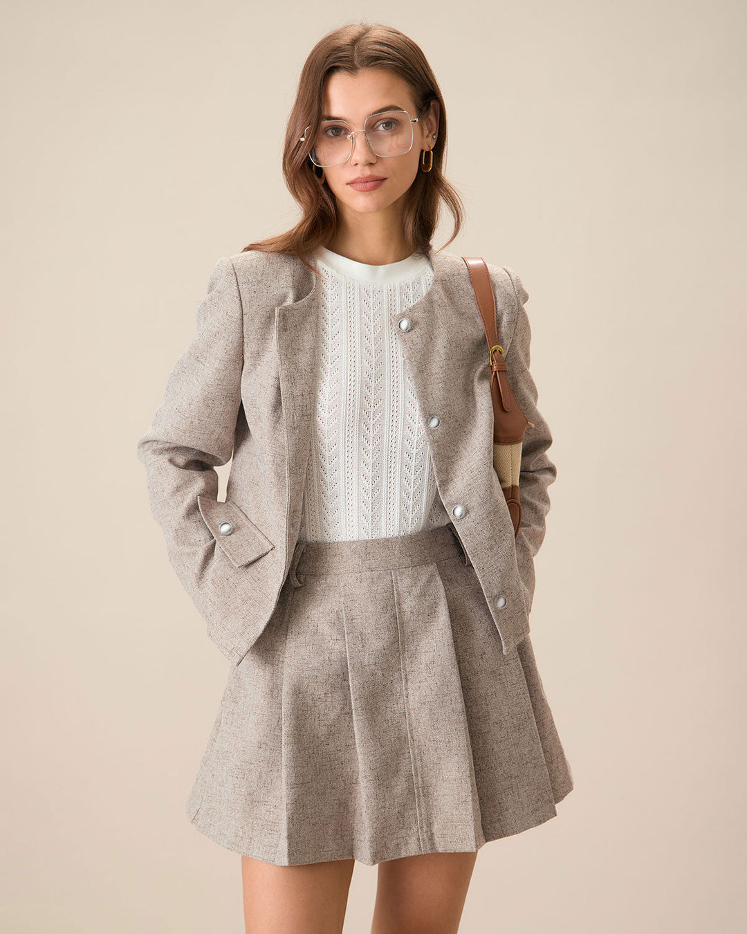 Morgan and Brooke | Pleated Mini Skirt for Women in Khaki