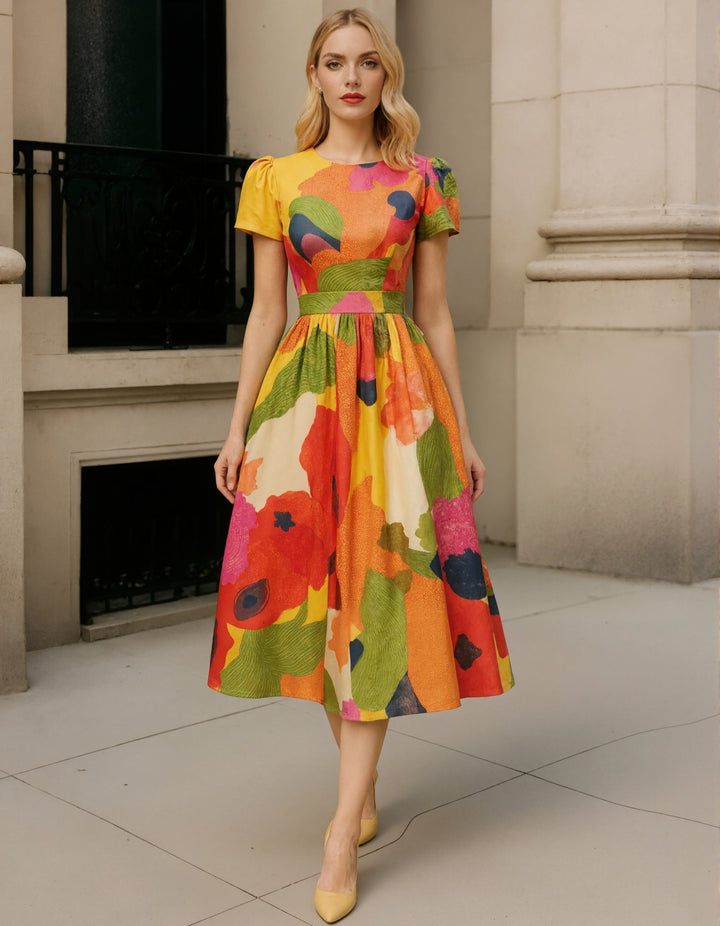Morgan & Brooke | Red Satin A-Line Pleated Puff Dress