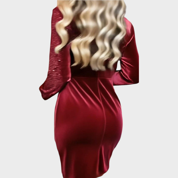 Morgan & Brooke | Black Midi Sparkle-Embellished Velvet Dress