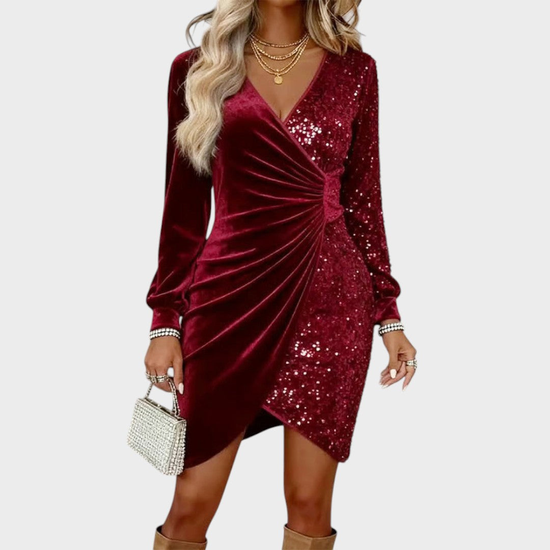 Morgan & Brooke | Black Midi Sparkle-Embellished Velvet Dress
