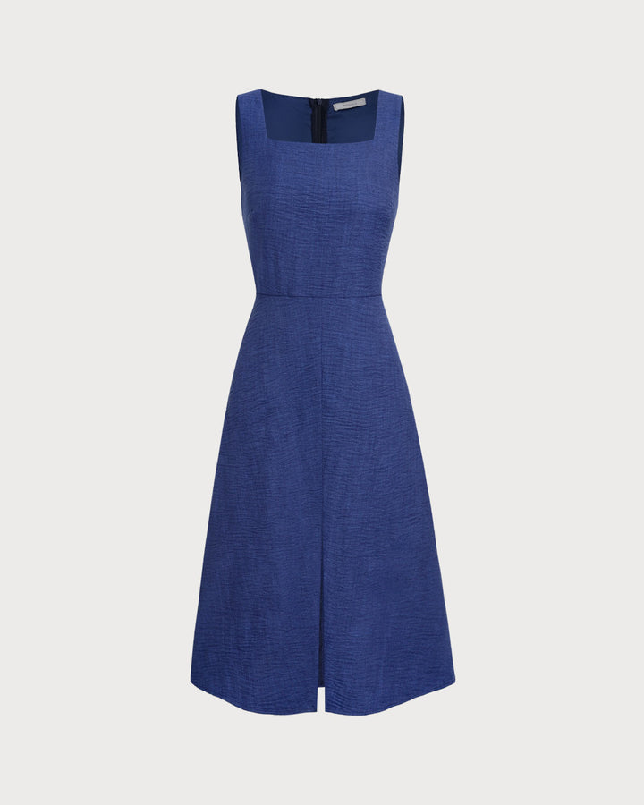 Morgan and Brooke | Square Neck Pleated Sleeveless Midi Dress in Blue