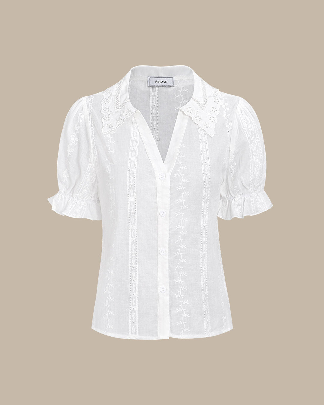 Morgan and Brooke | White Collared Lace Cotton Blouse