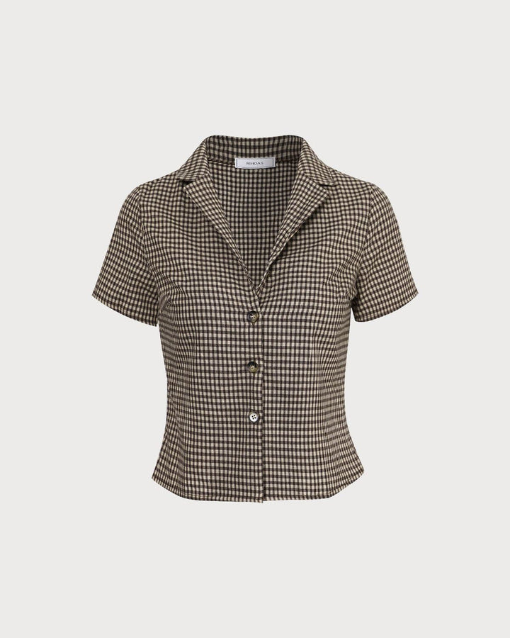Morgan and Brooke | Brown Gingham Short Sleeve Blouse