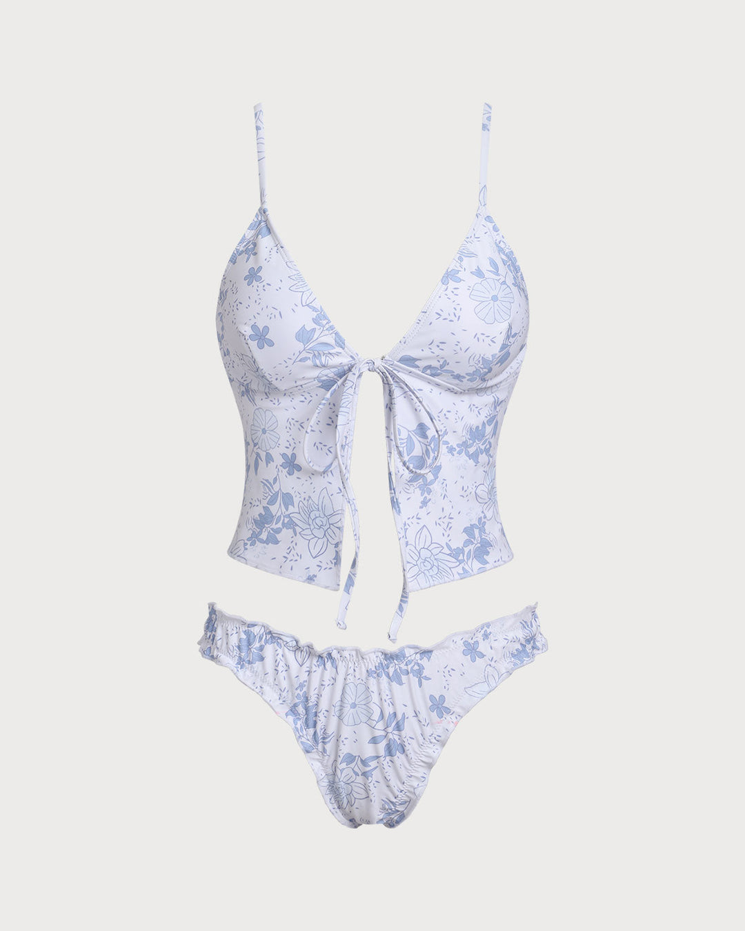 Morgan and Brooke | Floral Tie Front Tankini Set for Women in Blue