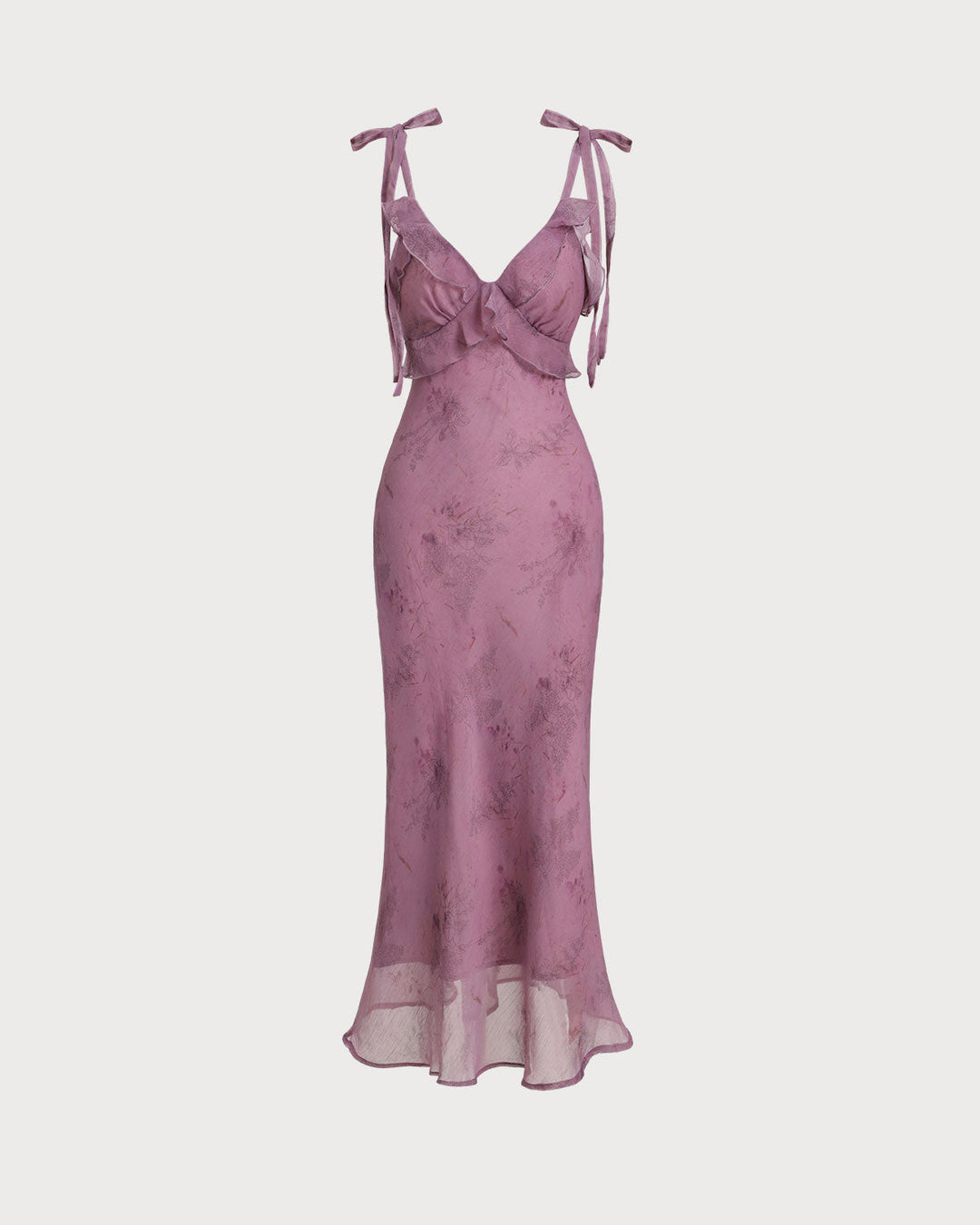 Morgan and Brooke | Floral Ruffle Tie Strap Midi Dress for Women in Purple