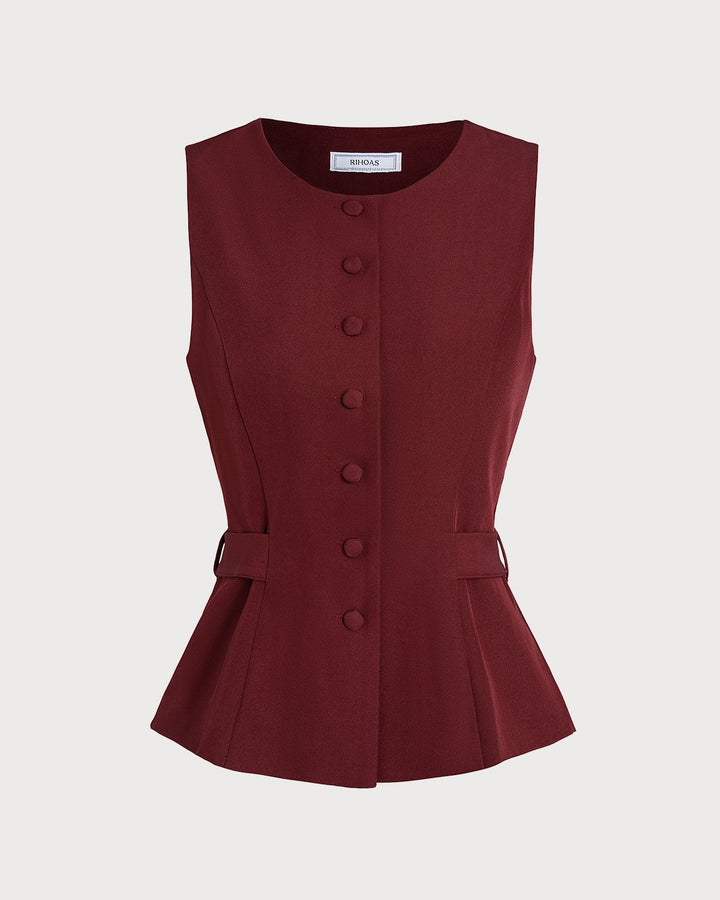 Morgan and Brooke | Wine Red Belted Vest