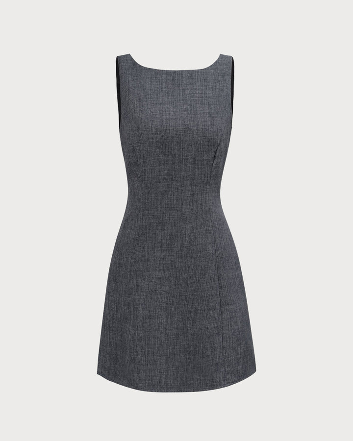 Morgan and Brooke | Grey Boat Neck Sleeveless Mini Dress