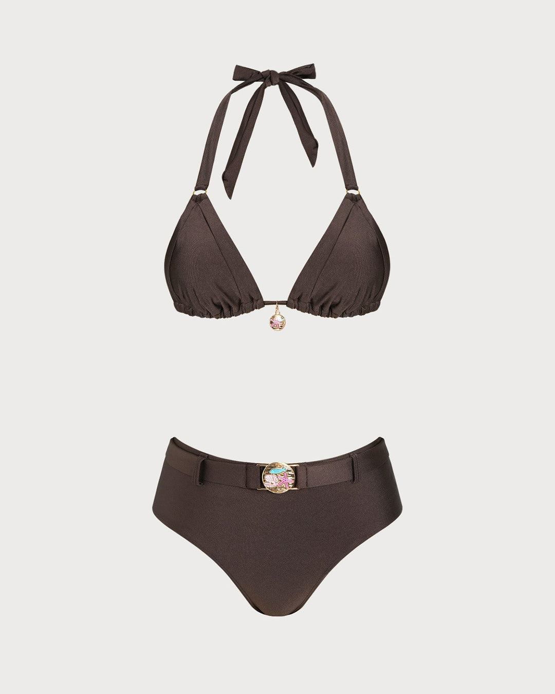 Morgan and Brooke | Brown Halter Triangle Bikini Set