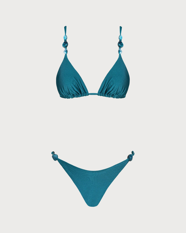 Morgan and Brooke | Ruched Triangle Bikini Set for Women in Turquoise
