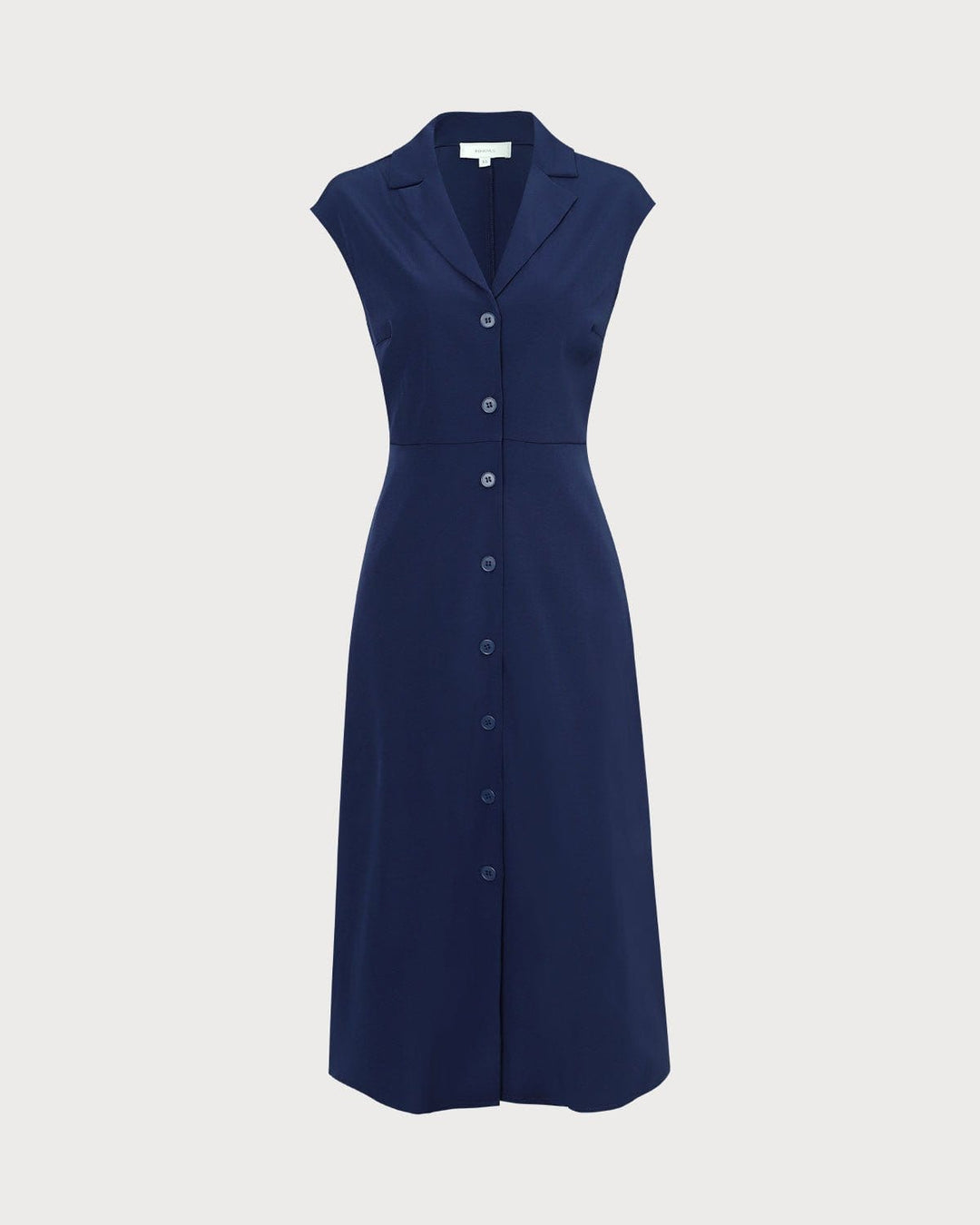 Morgan and Brooke | Navy V Neck Button Cap Sleeve Midi Dress