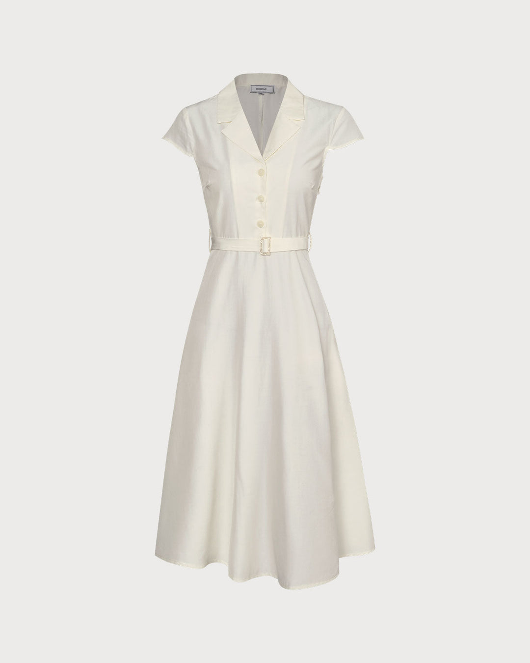 Morgan and Brooke | Beige Lapel Cap Sleeve Midi Dress