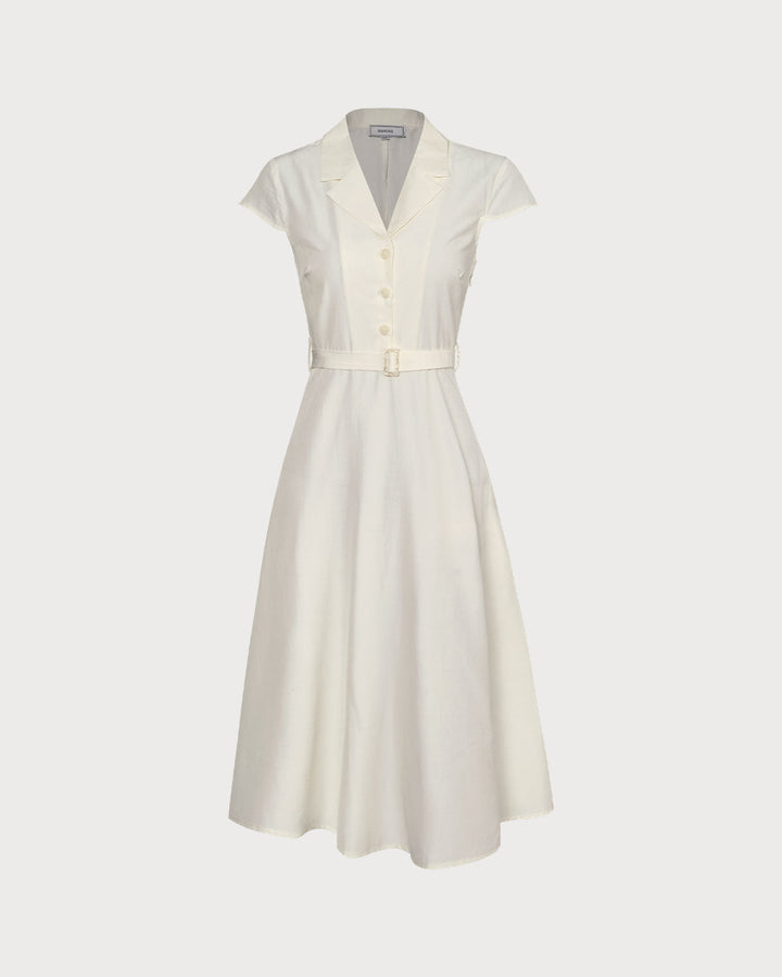 Morgan and Brooke | Beige Lapel Cap Sleeve Midi Dress
