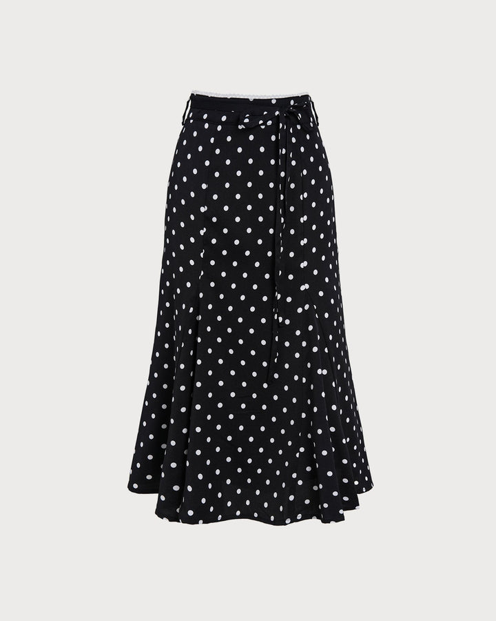 Morgan and Brooke | Polka Dot Midi Skirt for Women in Black
