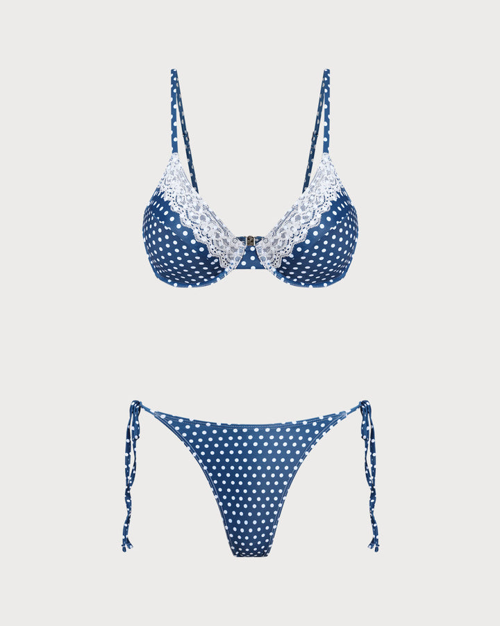 Morgan and Brooke | Underwire Bikini Set for Women in Blue Polka Dot