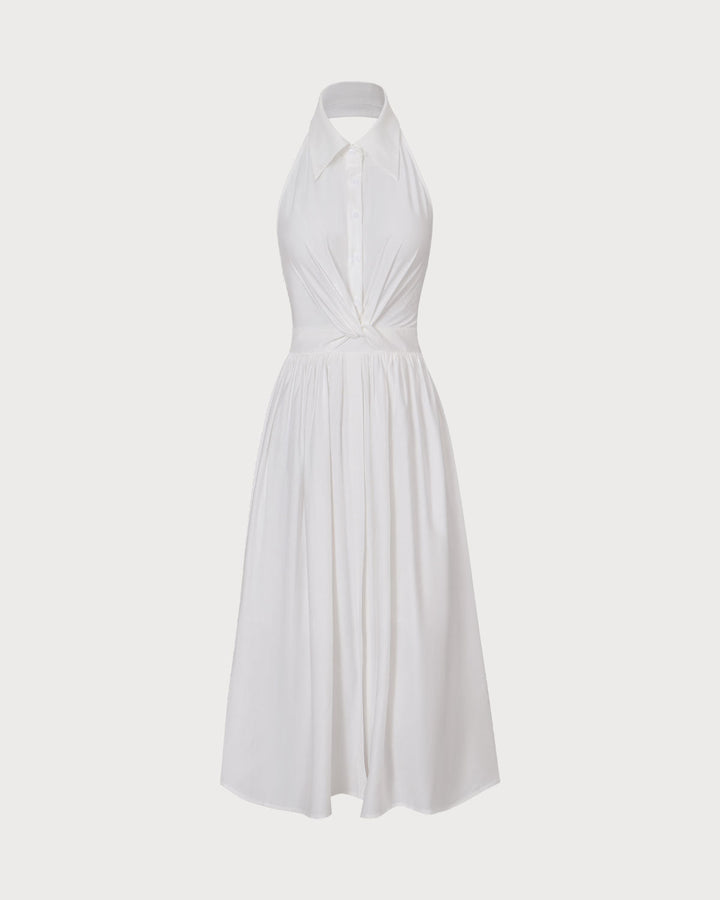 Morgan and Brooke | White Collared Backless Midi Dress