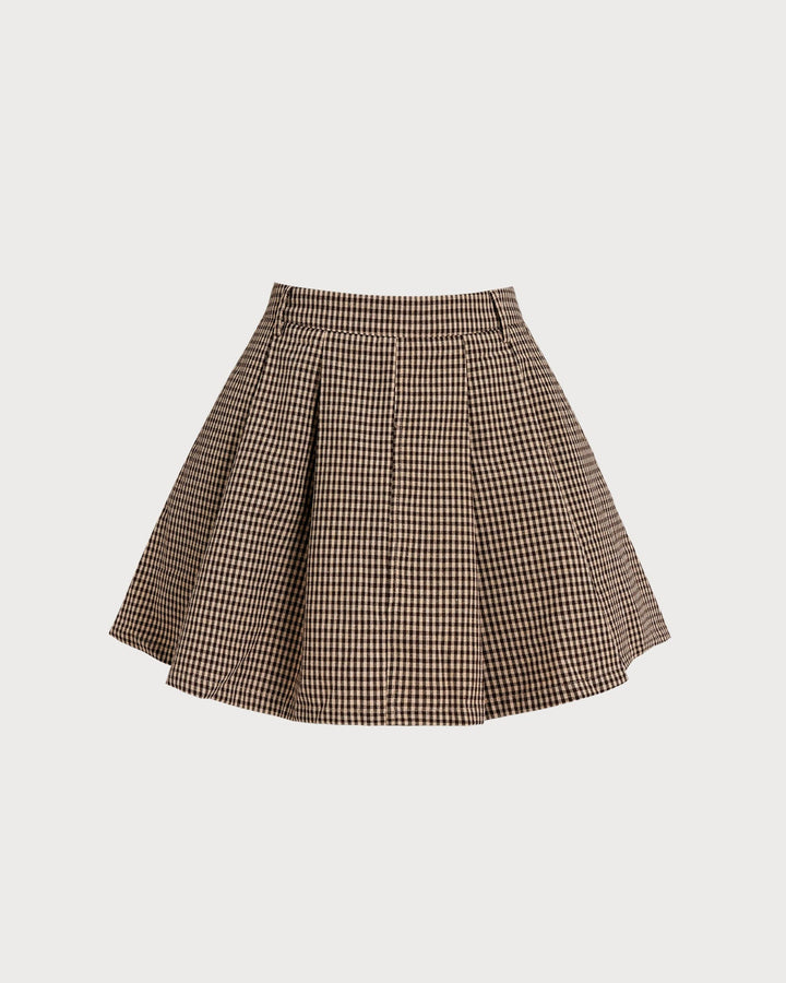 Morgan and Brooke | Brown Plaid Ruched Skirt