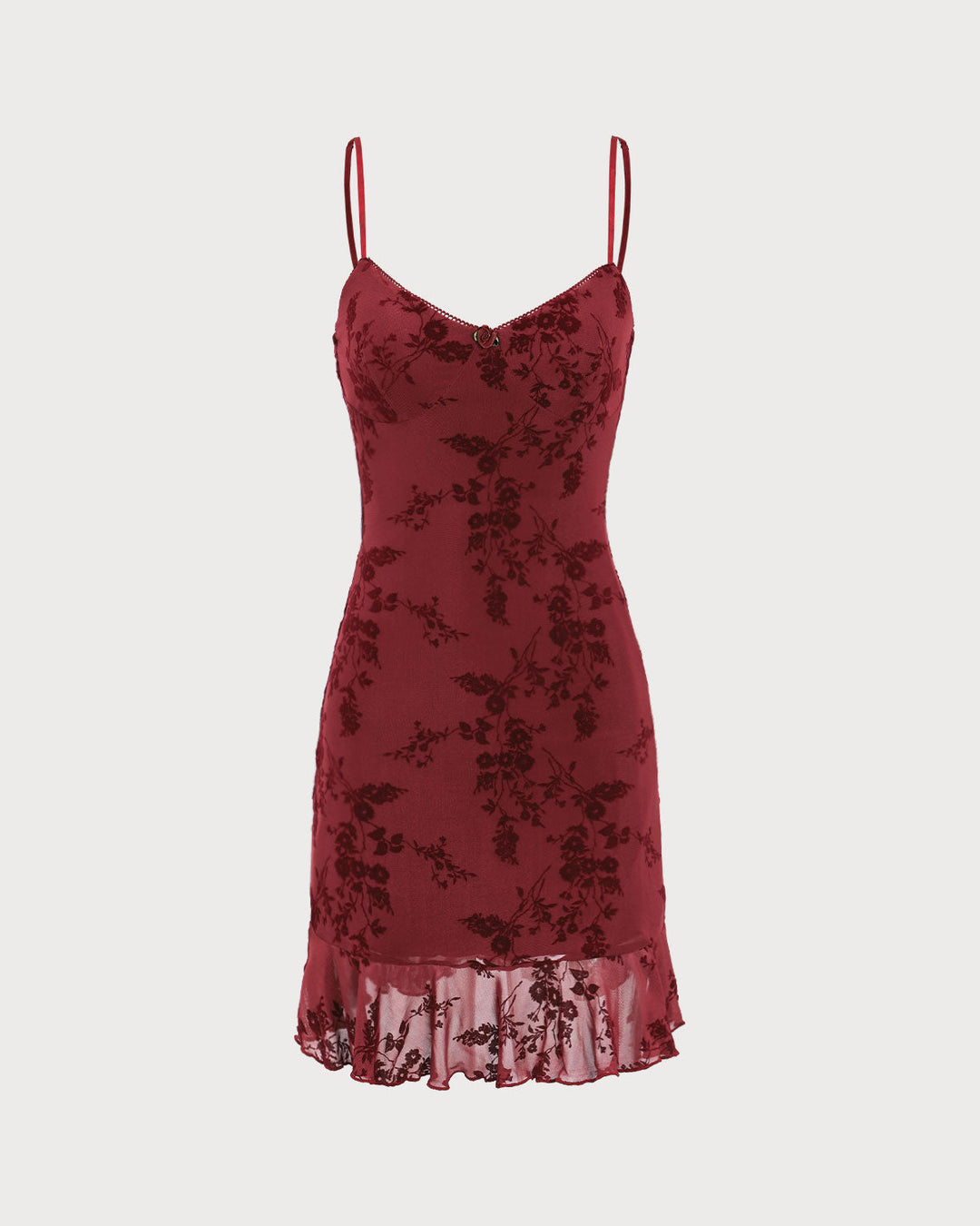 Morgan and Brooke | Floral Mesh Slip Mini Dress for Women in Red