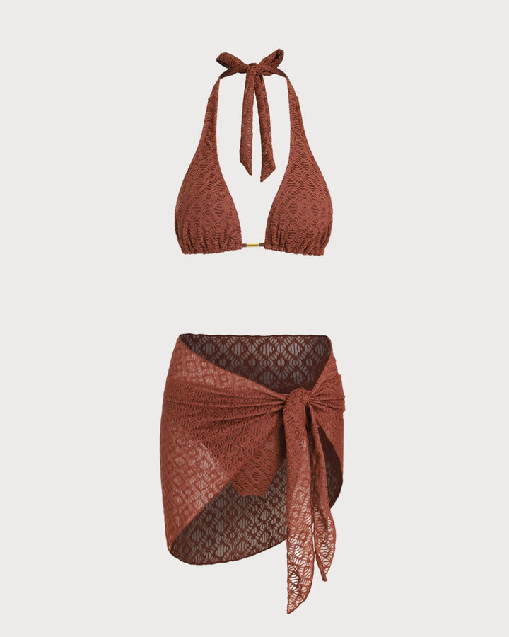Morgan and Brooke | Brown Jacquard Three-Piece Set