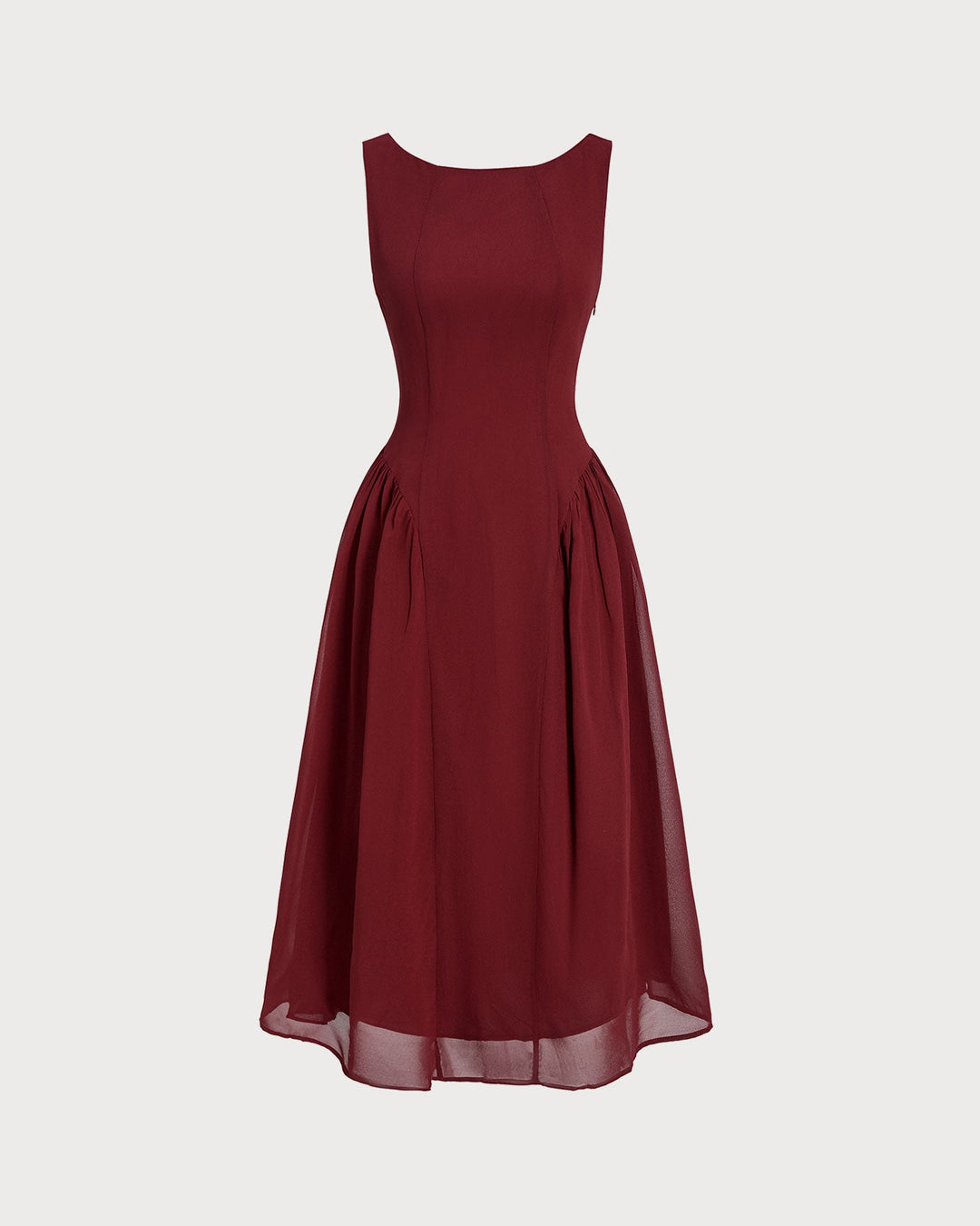 Morgan and Brooke | Chiffon Sleeveless Midi Dress in Wine Red
