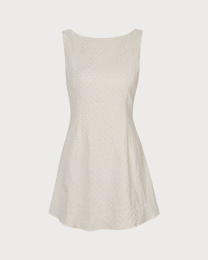 Morgan and Brooke | Beige Boat Neck Textured Mini Dress