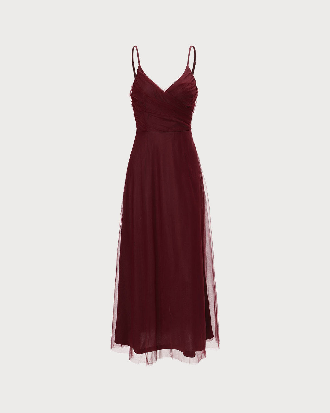 Morgan and Brooke | Wine Red V Neck Mesh Wrap Maxi Dress