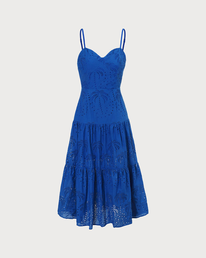 Morgan and Brooke | Sweetheart Neck Embroidery Slip Midi Dress in Blue