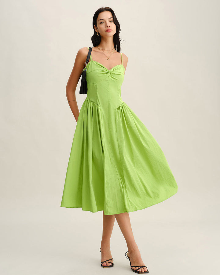 Morgan and Brooke | Sweetheart Neck Slip Midi Dress in Green