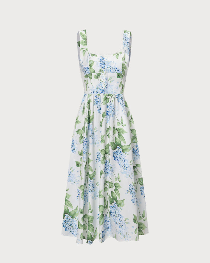 Morgan and Brooke | White Square Neck Floral A-Line Midi Dress