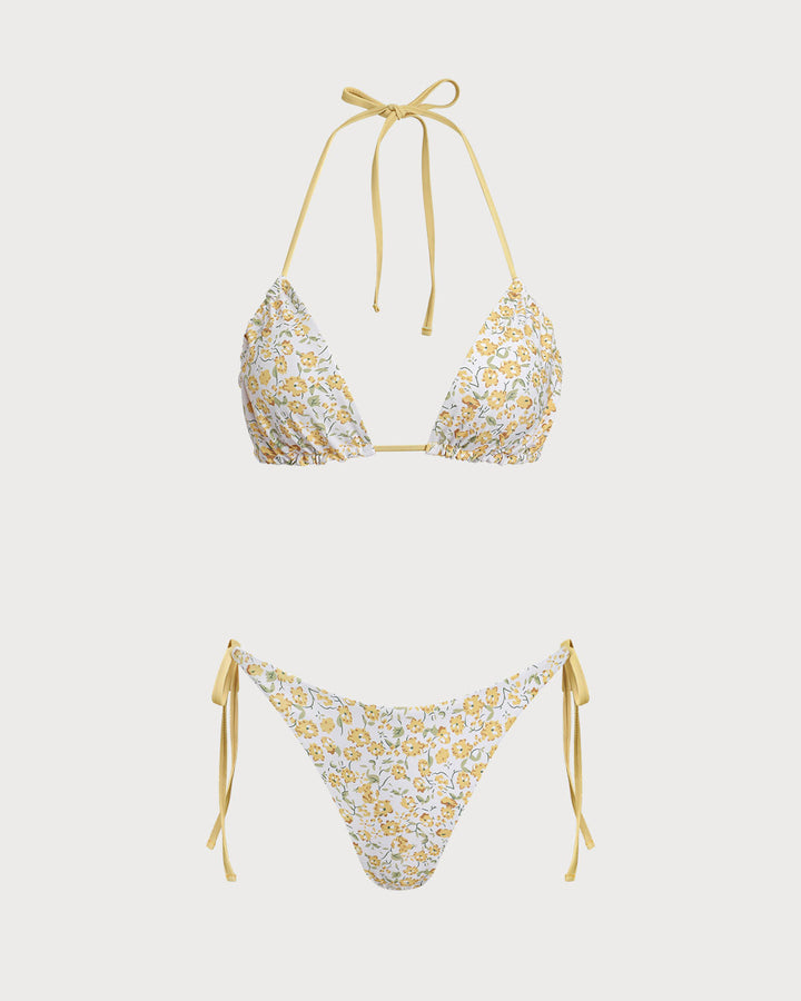 Morgan and Brooke | Floral Triangle Bikini Set for Women in Yellow