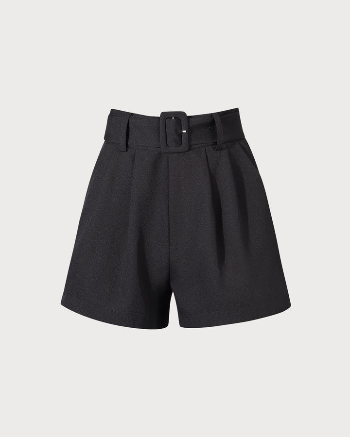 Morgan and Brooke | High-Waisted Pleated Belted Shorts for Women in Black