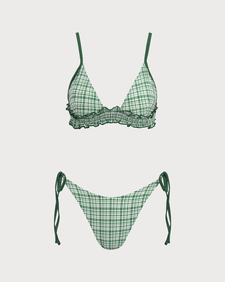 Morgan and Brooke | Plaid Drawstring Bikini Set for Women in Green